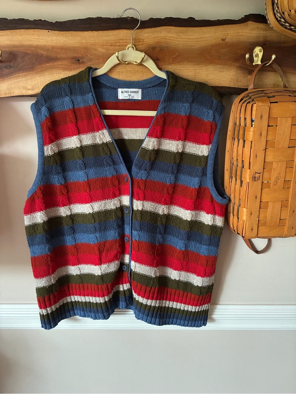 Vintage 90s Y2K Grannycore Fall Autumn Cardigan Sweater Vest 2XL Crazy Stripe